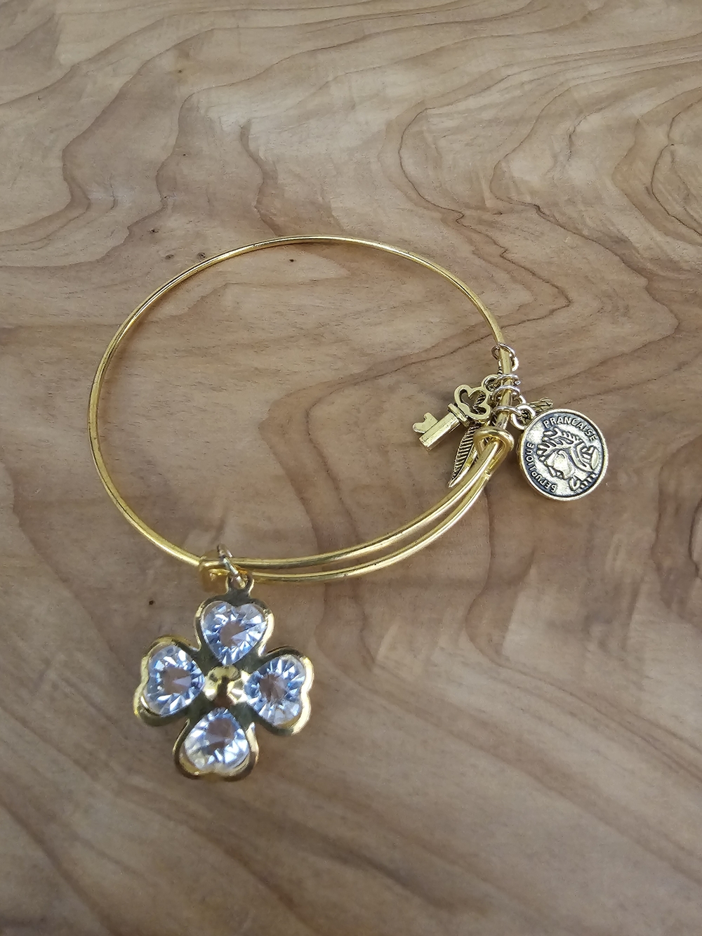 Adjustable Clover Charm Bangle Bracelet - Picture 2 of 4